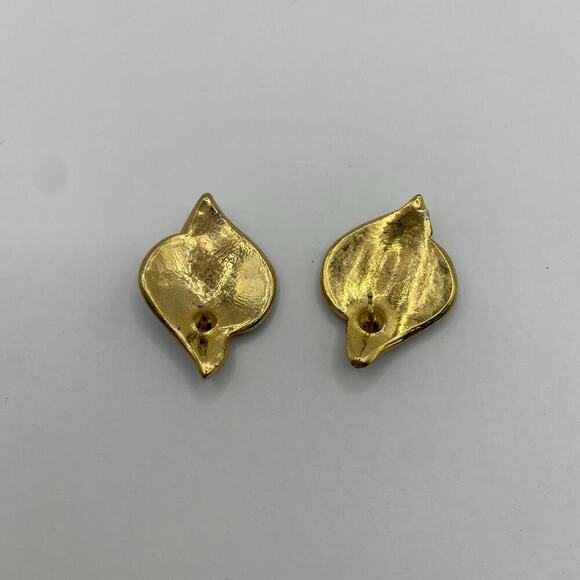 Vintage‎ Emrold Green Earrings gold tone Studded - Picture 4 of 5